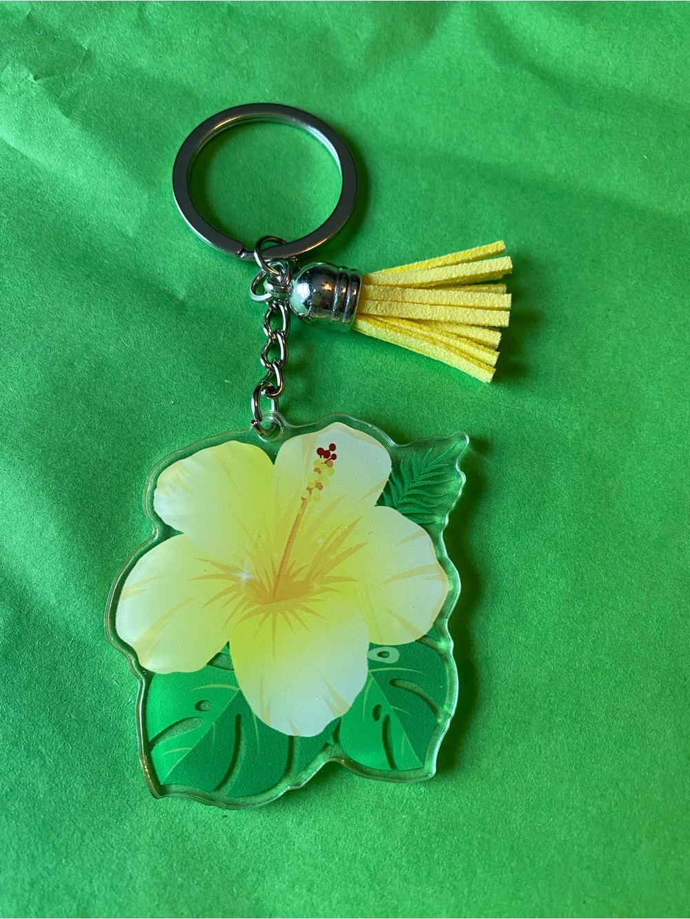 🌸 Yellow Hibiscus Tassel Keychain / Bag Charm
